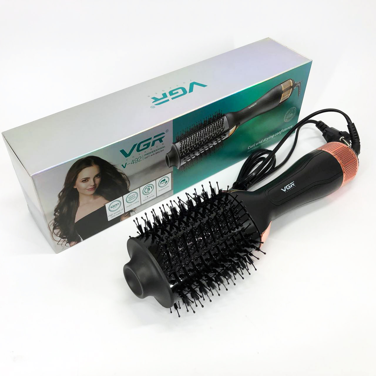 Фен-щетка волос VGR V-492 Профессиональный ионный выпрямитель,  Электрический фен для сушки волос