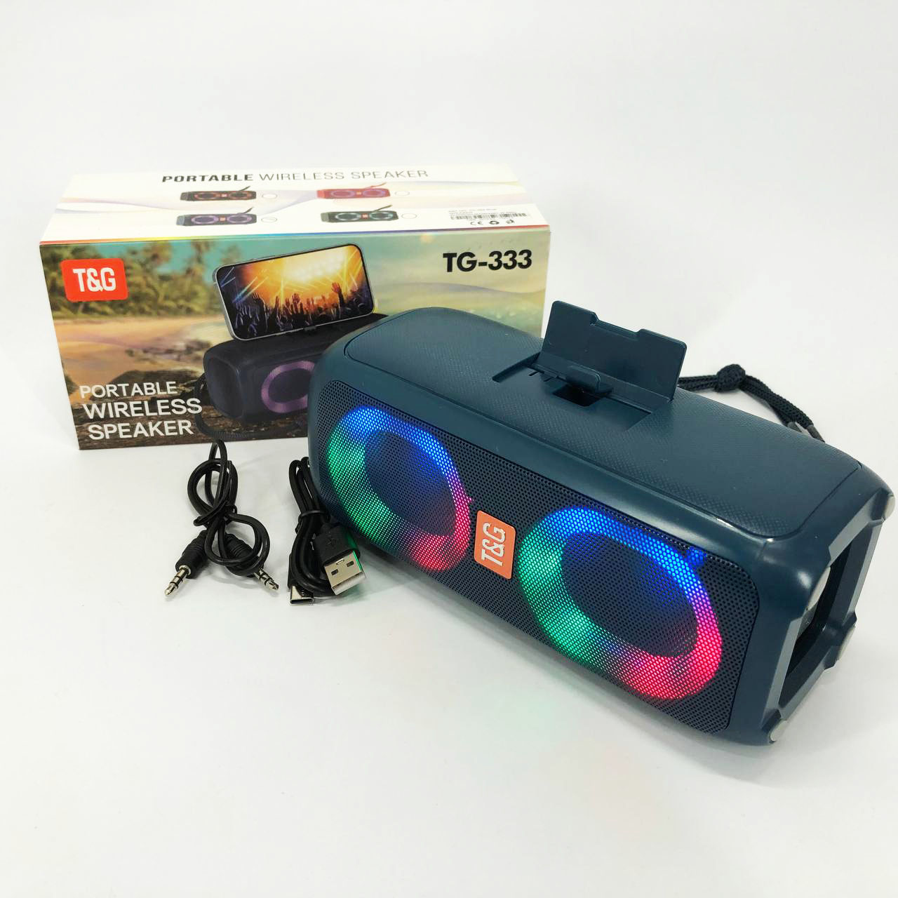 Портативная колонка TG333 2x5W с RGB подсветкой, громкая блютуз колонка. Цвет: синий