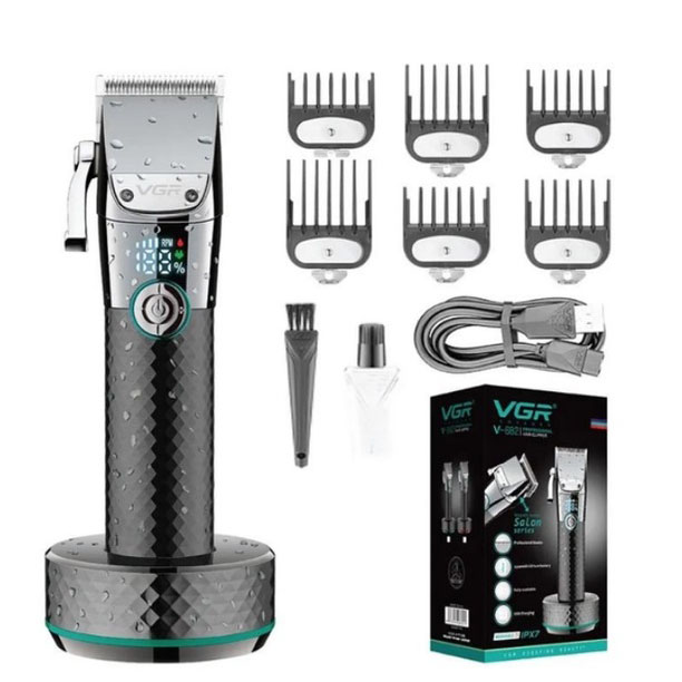 Профессиональная беспроводная машинка для стрижки VGR V-682 триммер для волос, бороды и усов на подставке