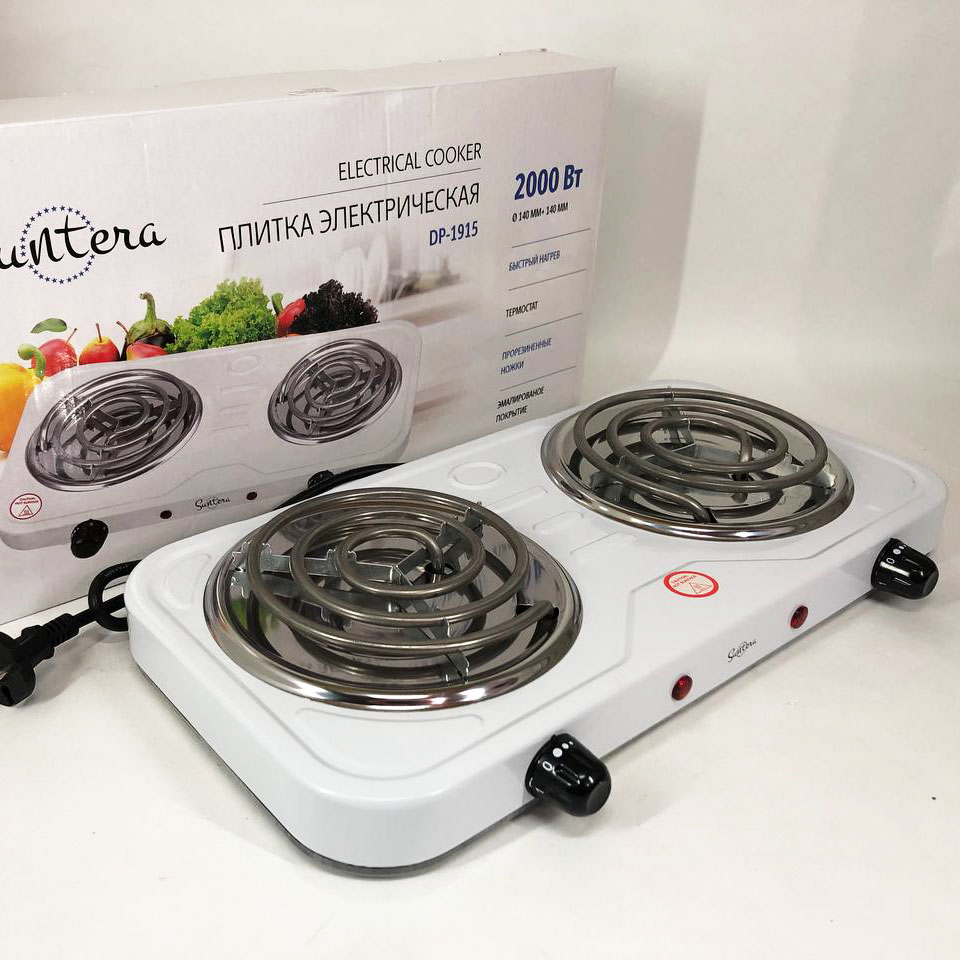 Плита электрическая Suntera DP-1915 2000 Вт, мощная настольная электроплита, плита бытовая. Цвет: белый