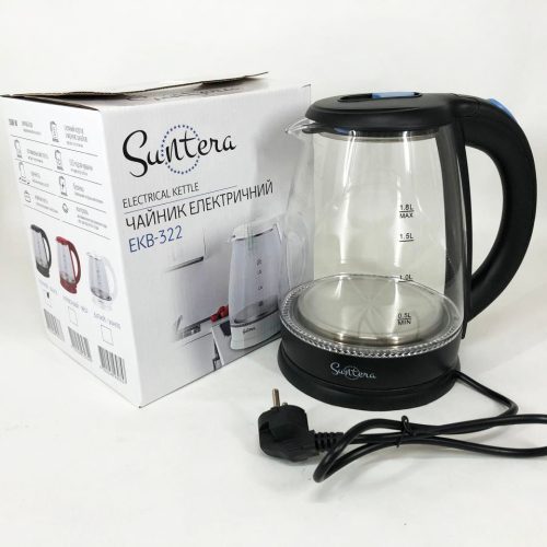 Стеклянные электрические чайники с подсветкой Suntera EKB-322B 1500 Вт чайники с подсветкой. Цвет: черный