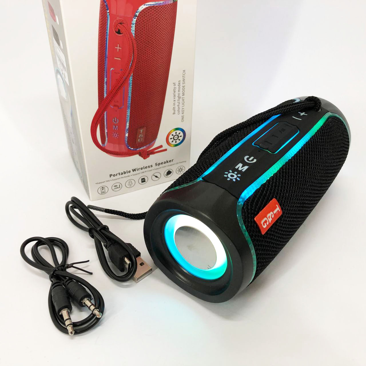 Портативная Bluetooth колонка с LED подсветкой TG288, аккумуляторная колонка для музыки. Цвет: черный