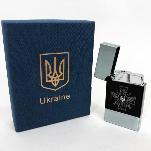 Зажигалка газовая Украина Подарочная коробка, турбо пламя HL-393-1. Цвет: серебро