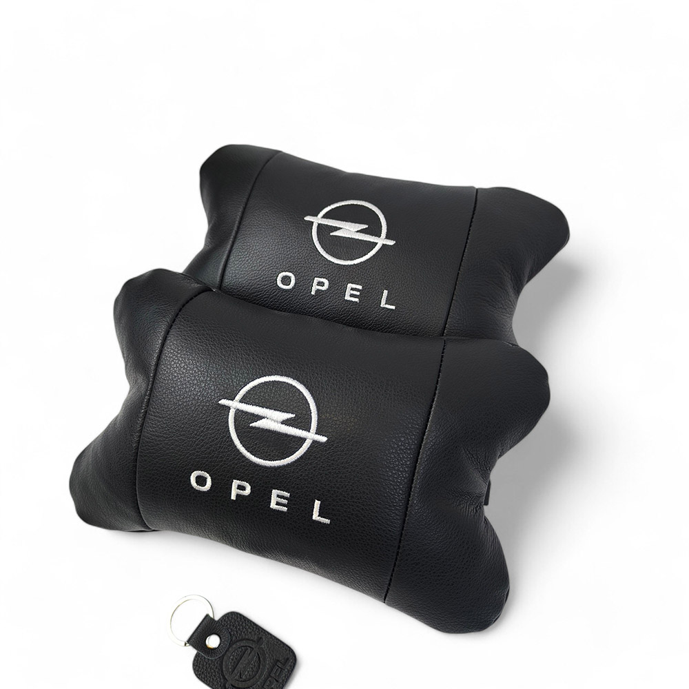 Набір автомобільних подушок 2шт для Opel, натуральна шкіра, стильні чорні підголівники Опель для авто