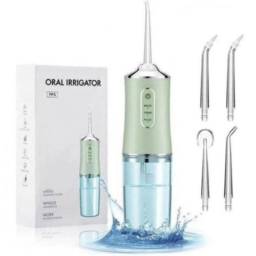 Ирригатор для чистки зубов и полости рта Oral Irrigator с аккумулятором и сменными насадками. Цвет: зеленый