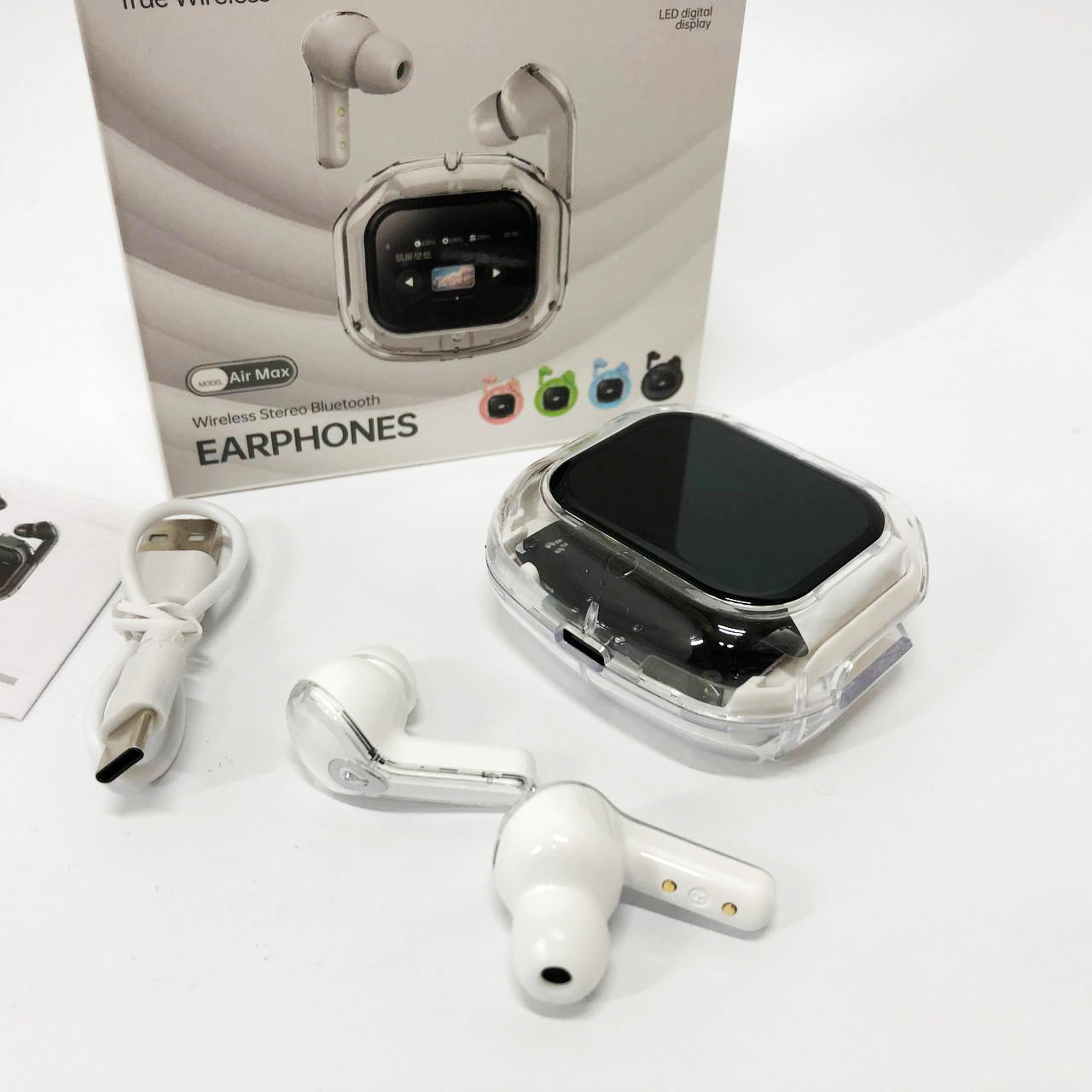 Беспроводные вакуумные наушники TWS с LED дисплеем, влагозащита IPx4 Bluetooth 5.4 с кейсом. Цвет: белый