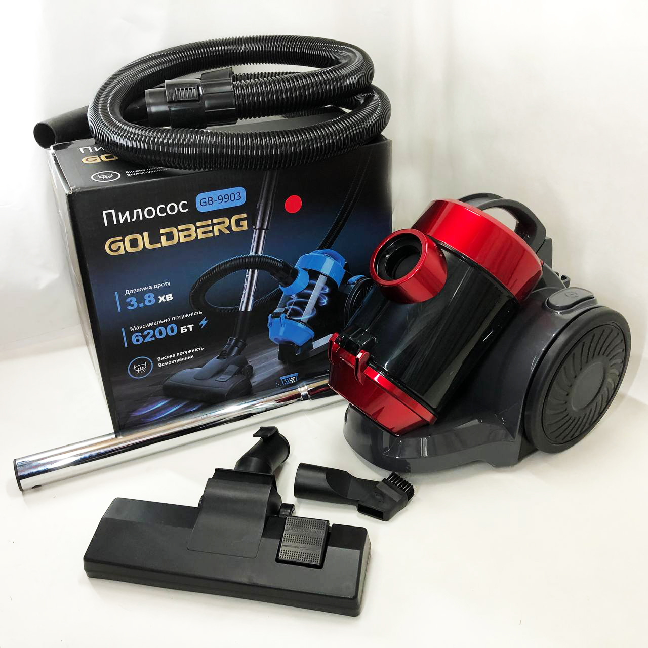 Пылесос вакуумный с контейнером для сбора пыли на 3 л GOLDBERG GB-9903 6200 Вт Мощный. Цвет: красный
