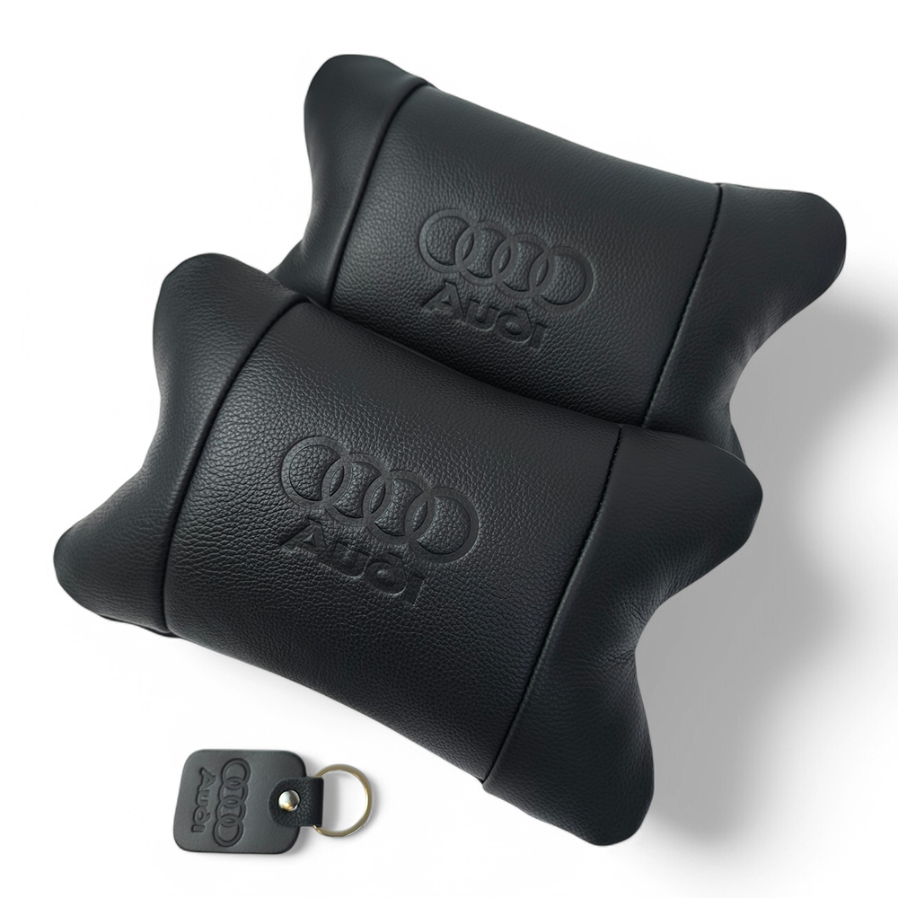Набор кожаных подушек Audi + брелок в подарок, подушки на подголовник в авто