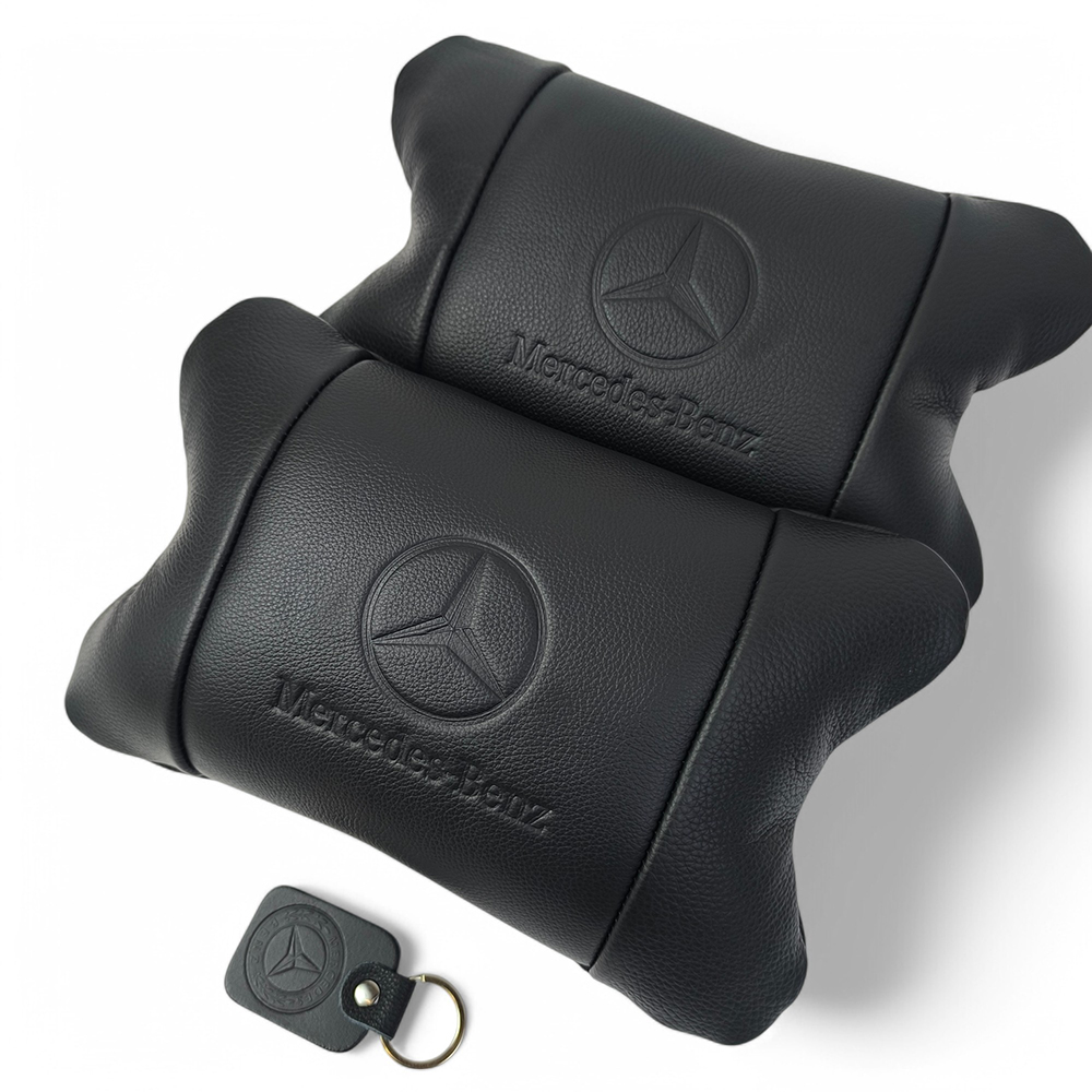 Набір шкіряних подушок Mercedes-Benz + брелок у подарунок, подушка на підголовник