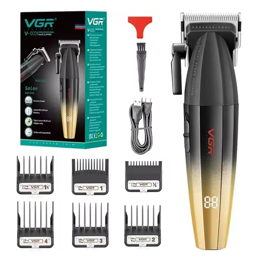 Машинка для стрижки волос аккумуляторная Professional Turbo с разными насадками VGR V-003. Цвет: желтый